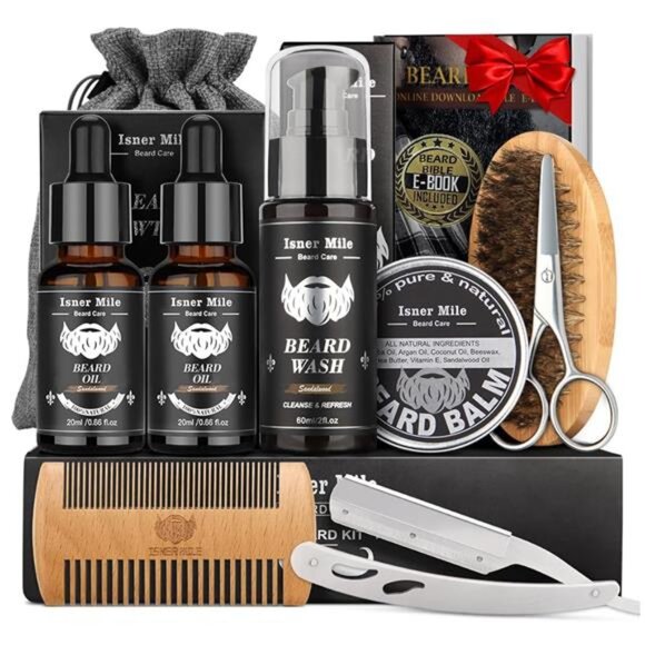Beard Grooming Kit for Men: Trimming Sets with Beard Wash/Shampoo - Oil - Balm